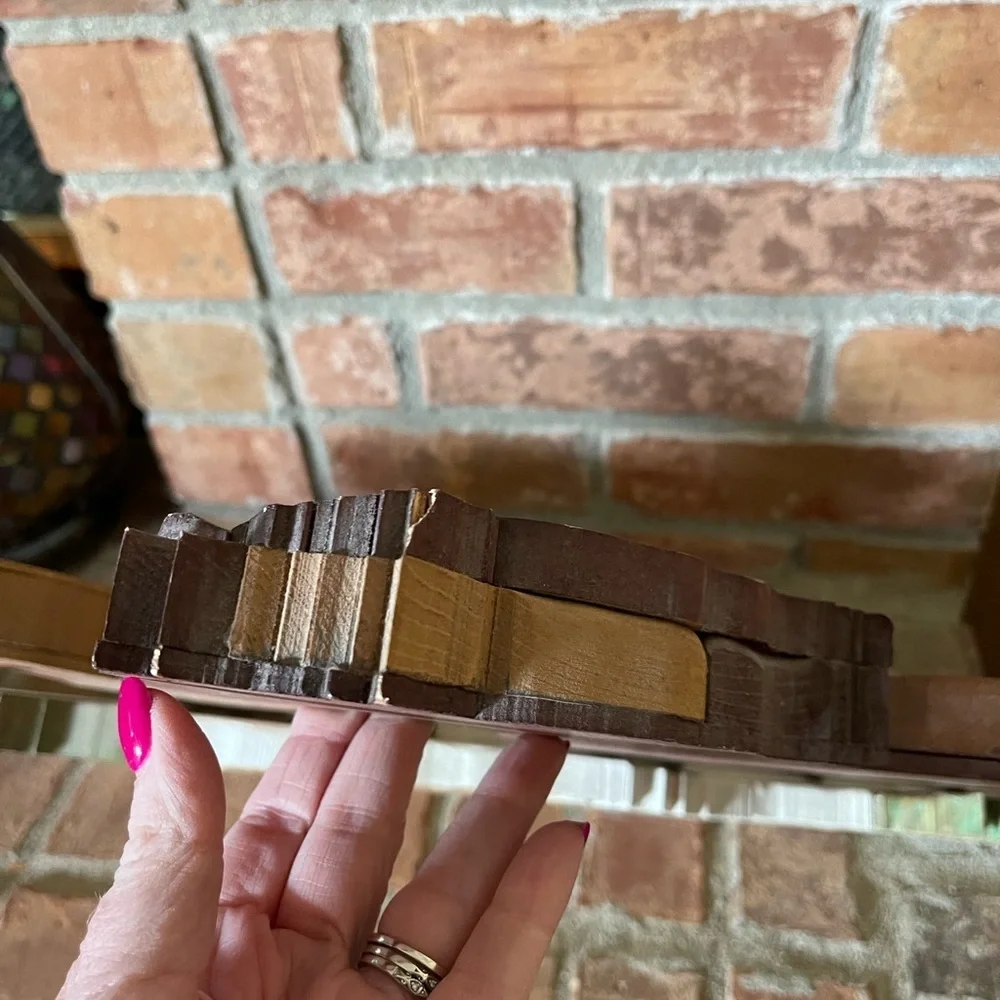 Vtg Hand Made Wooden 3D Art Puzzle Style Horses Barn Wall Hanging
